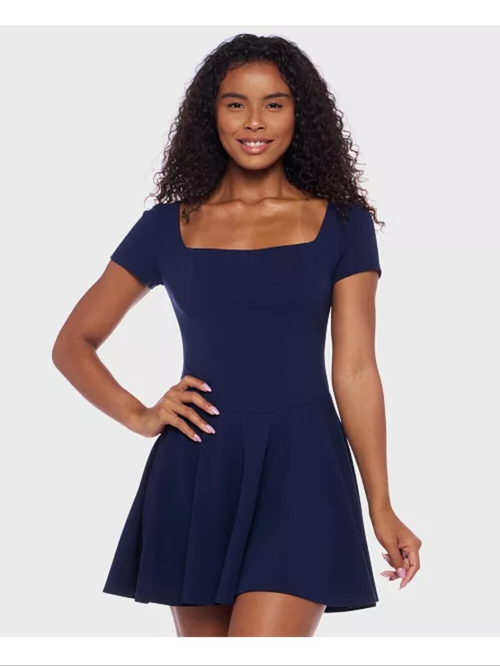 B Darlin NWT 15/16 Navy Blue Fit Flare Tie Back Short Sleeve Mini Dress Party
